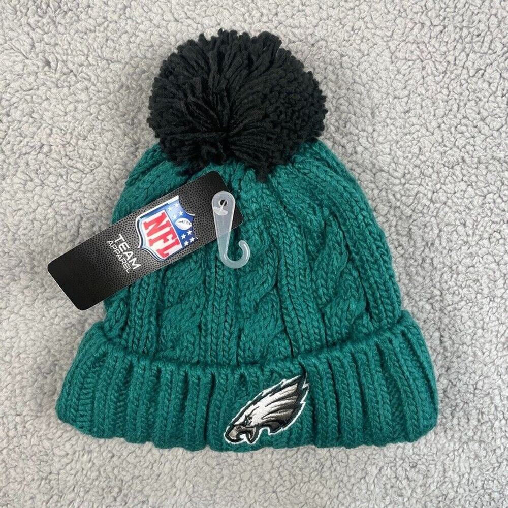 Girls Youth NFL One Size Green Philadelphia Eagles Cable Cuffed Knit Hat w/ Pom